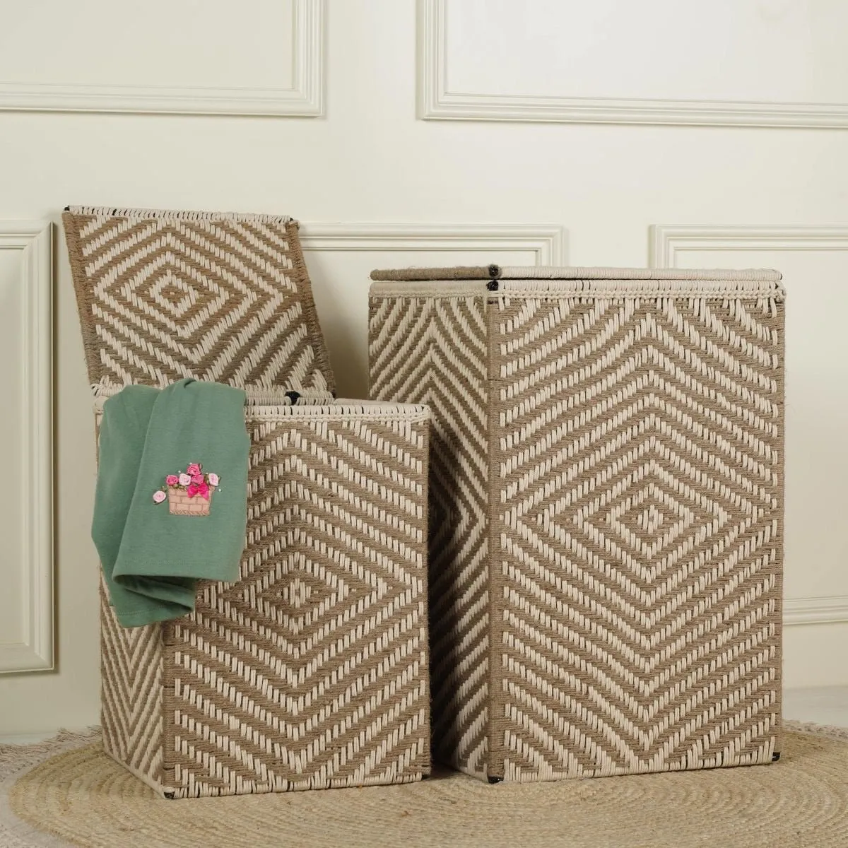 Diamond Natural Jute Laundry Basket