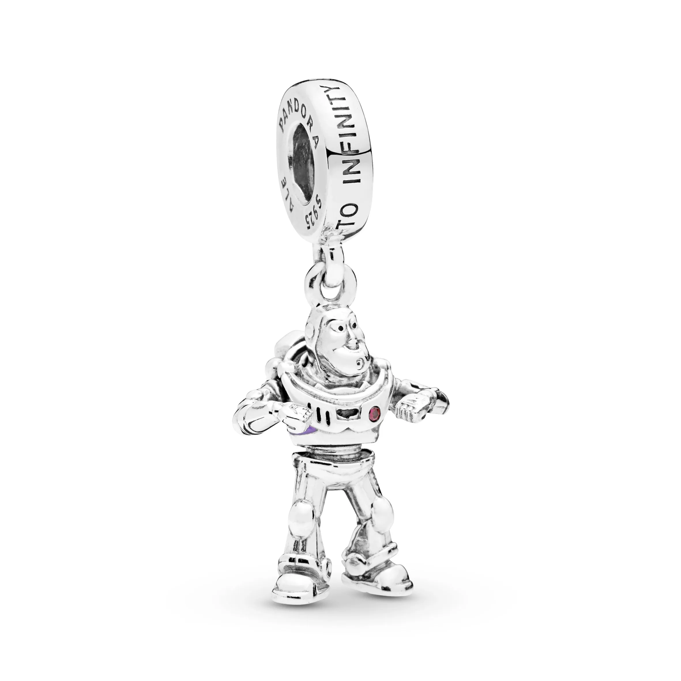 Disney Buzz Lightyear silver dangle with red cubic zirconia and purple enamel
