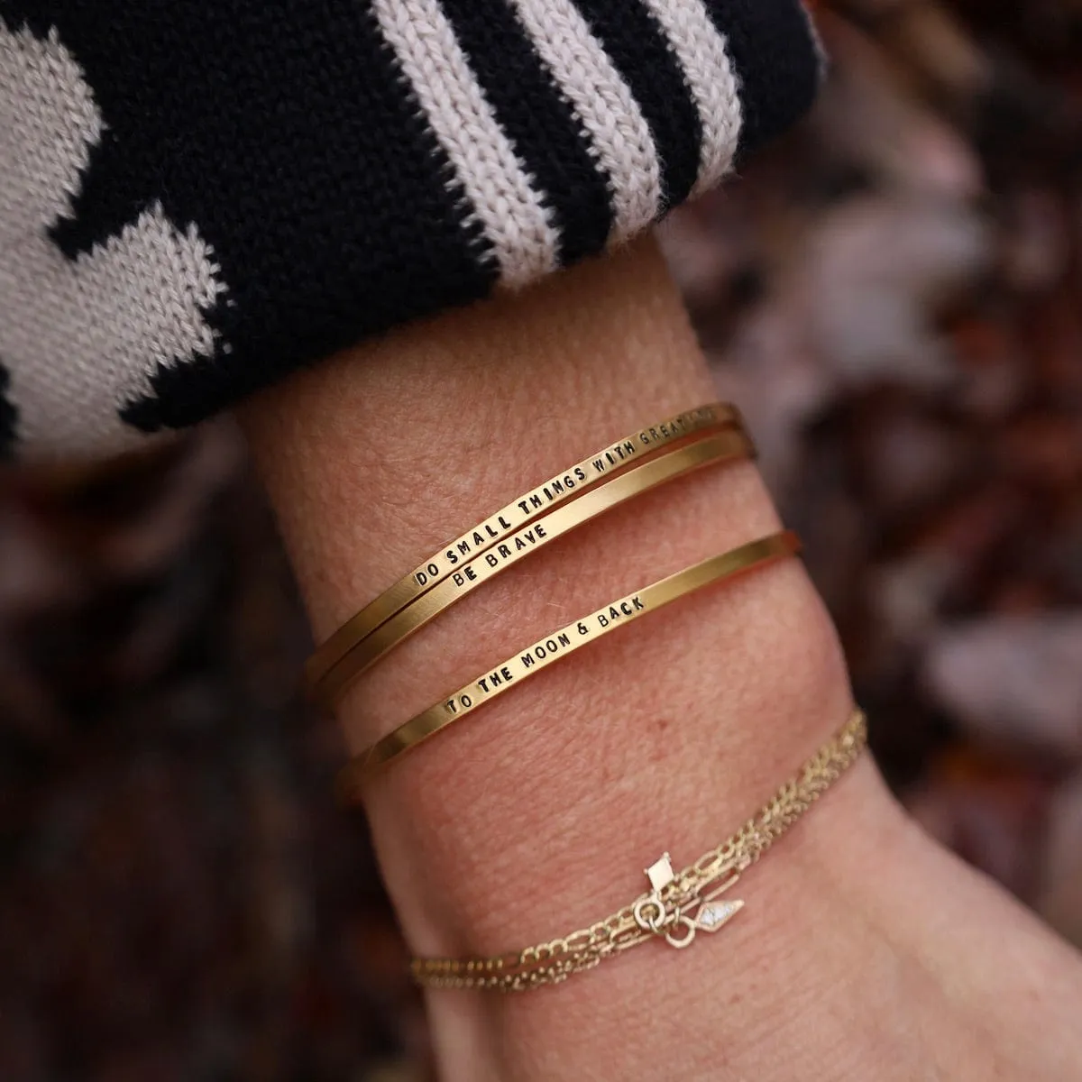 Do Small Things with Great Love Stamped Gold Plated Cuff Bracelet