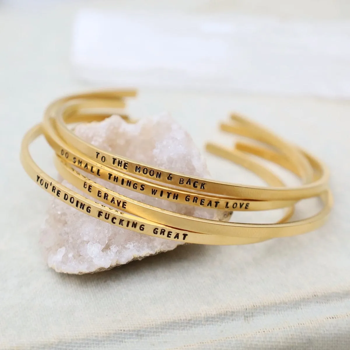 Do Small Things with Great Love Stamped Gold Plated Cuff Bracelet