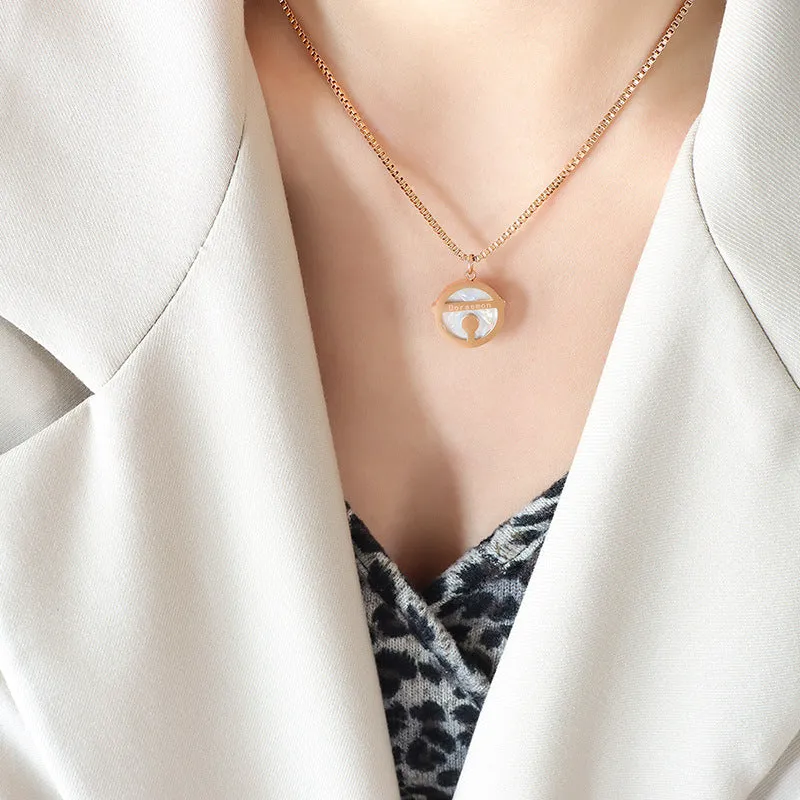 Doraemon-inspired Titanium Plated Gold Necklace with Seashell Pendant
