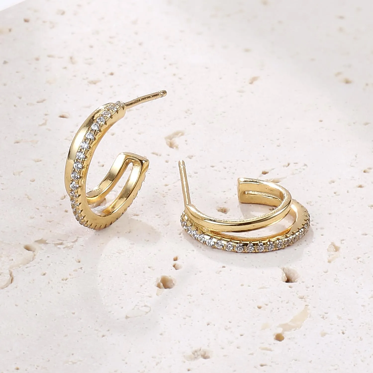 Double Hoop Gemstones Earrings Sterling Silver Gold