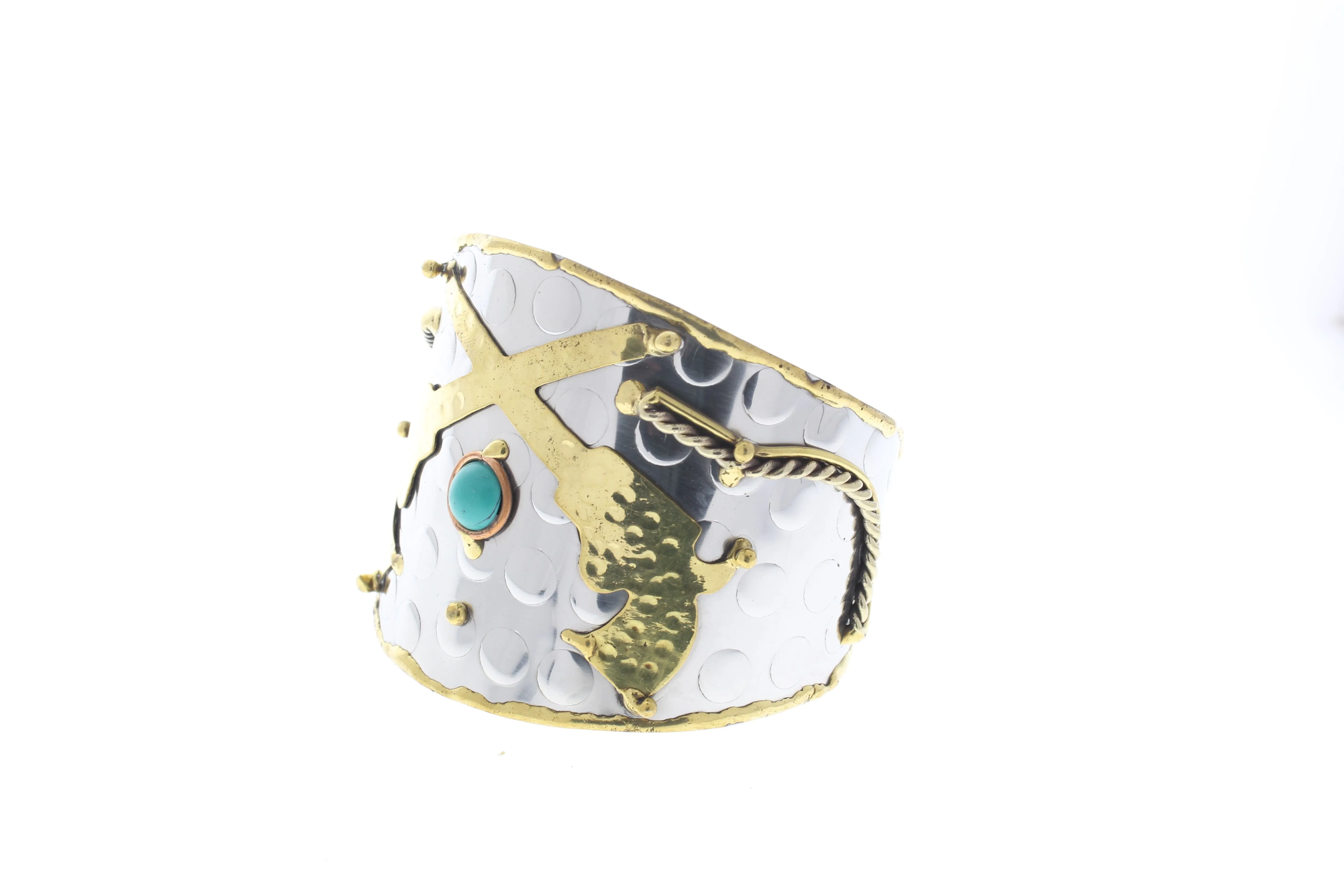 Dual-Pistol Bracelet Cuff, Antique Silver w/Brass/Copper Inlay, ea