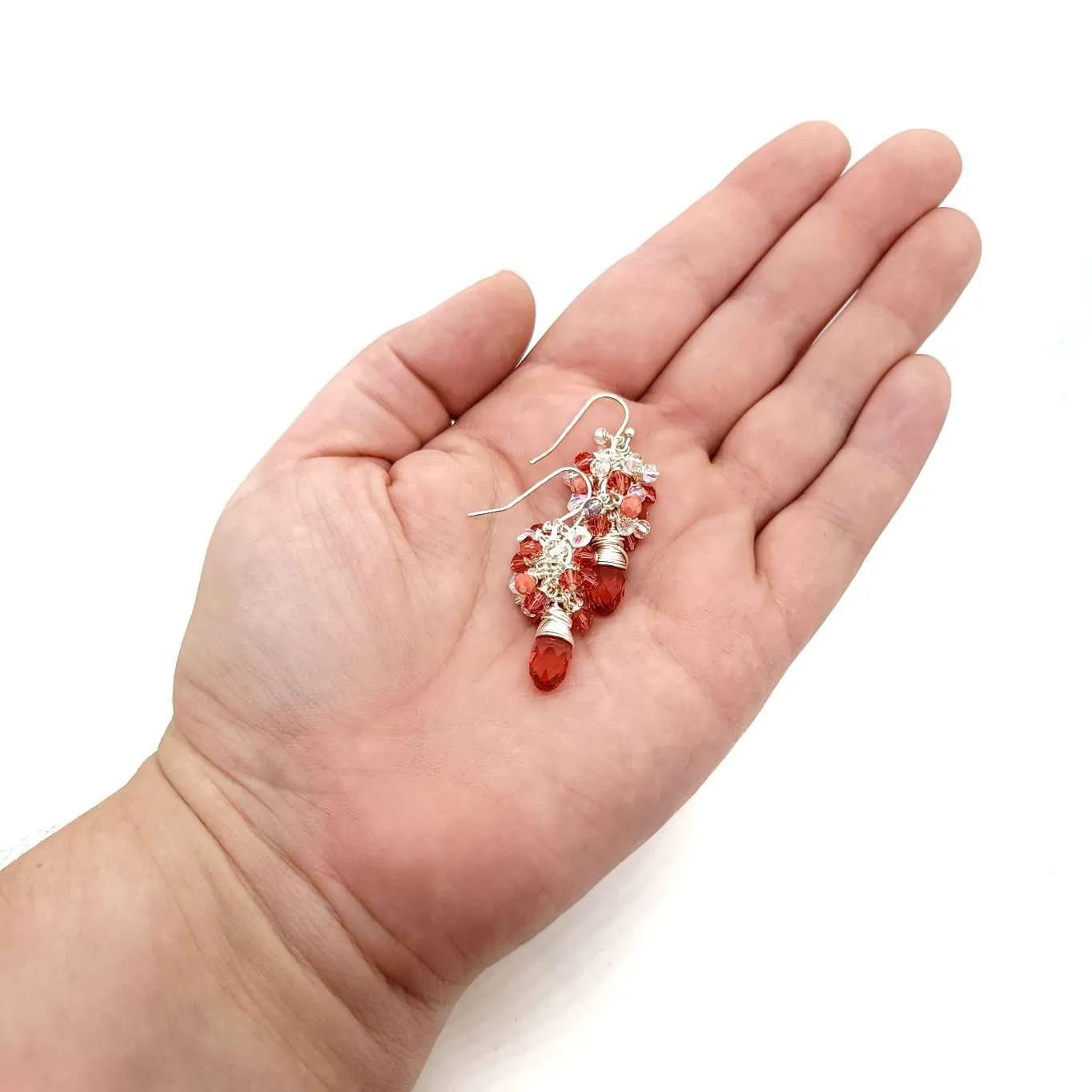 Earrings - Padparadscha Crystal Teardrop Clusters by Sugar Sidewalk