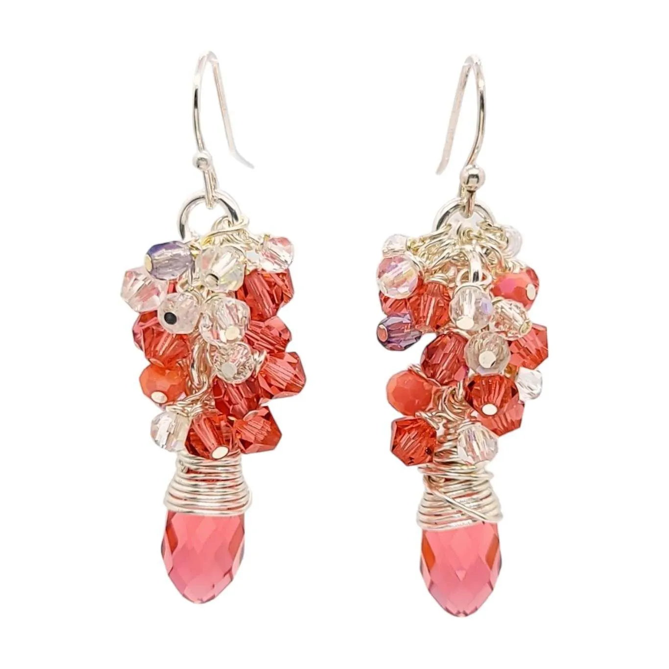 Earrings - Padparadscha Crystal Teardrop Clusters by Sugar Sidewalk