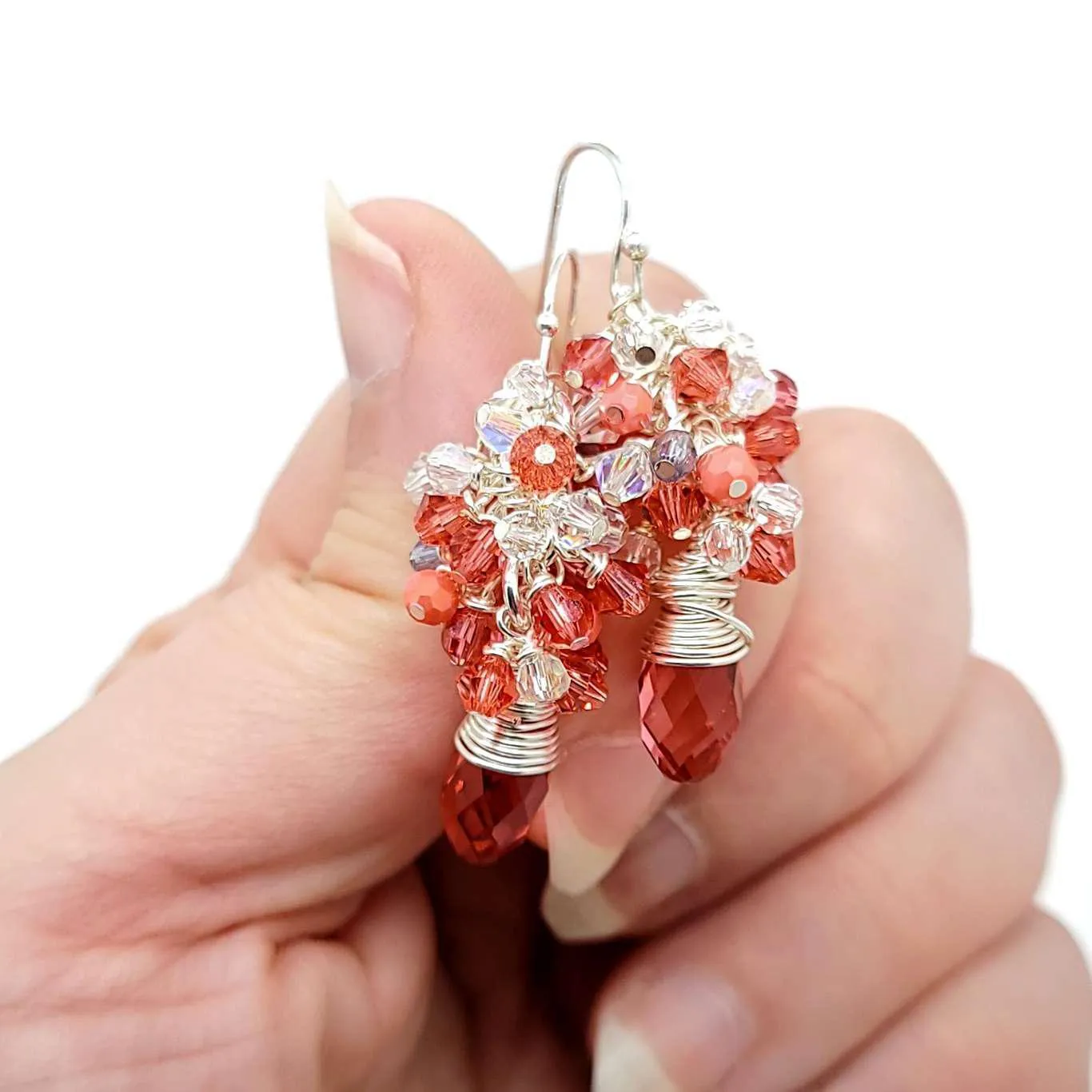 Earrings - Padparadscha Crystal Teardrop Clusters by Sugar Sidewalk