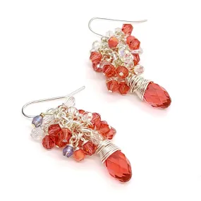 Earrings - Padparadscha Crystal Teardrop Clusters by Sugar Sidewalk