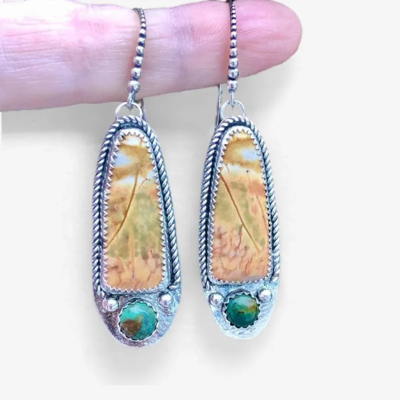 Earthbound Elegance: Handcrafted Turquoise & Jasper Drop Earrings