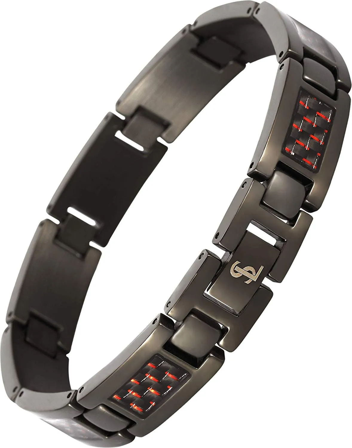 Elegant Surgical Grade Steel Men's Carbon Fiber Bracelet (Gunmetal Bracelet - Red Carbon Fiber)