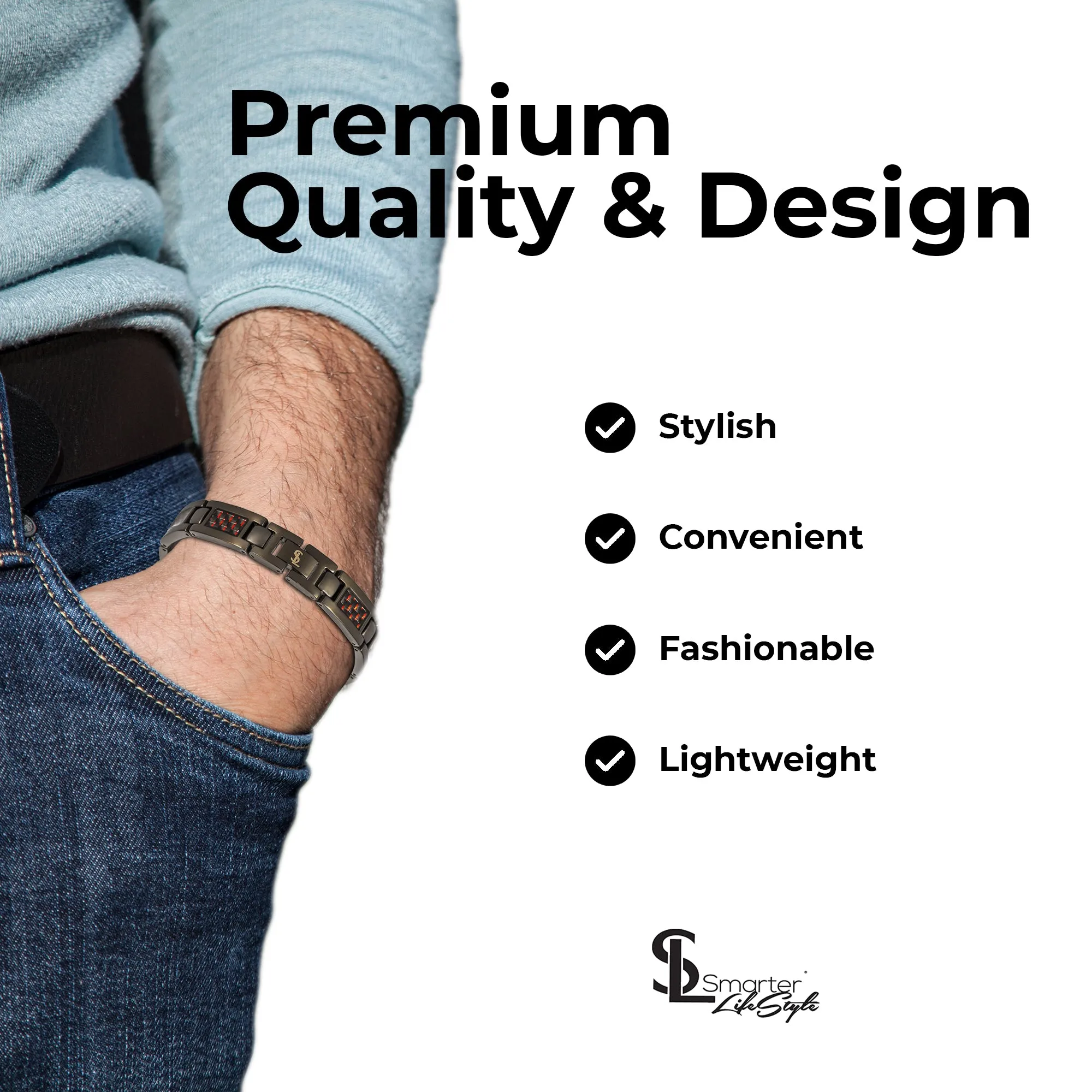 Elegant Surgical Grade Steel Men's Carbon Fiber Bracelet (Gunmetal Bracelet - Red Carbon Fiber)