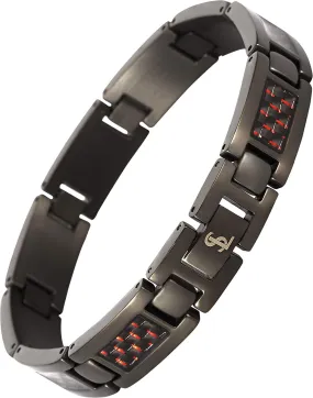 Elegant Surgical Grade Steel Men's Carbon Fiber Bracelet (Gunmetal Bracelet - Red Carbon Fiber)