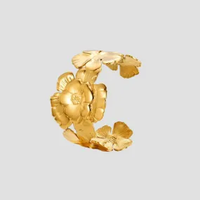 Embossed Flower 18k Gold Cuff Bracelet