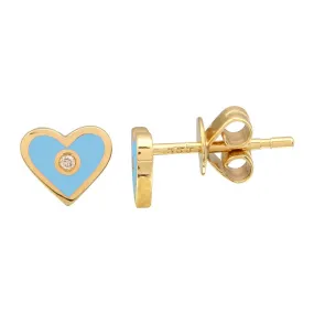 Enamel and Diamond Heart Studs