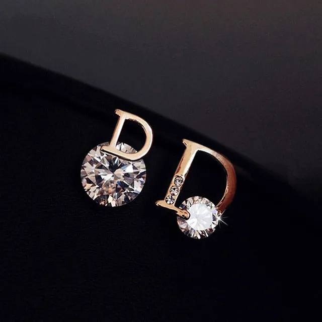European and American personality shiny D letter asymmetric Earrings