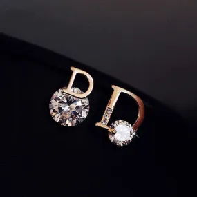 European and American personality shiny D letter asymmetric Earrings