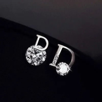 European and American personality shiny D letter asymmetric Earrings
