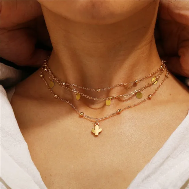 Fashion Gold Moon Star Coin Necklace