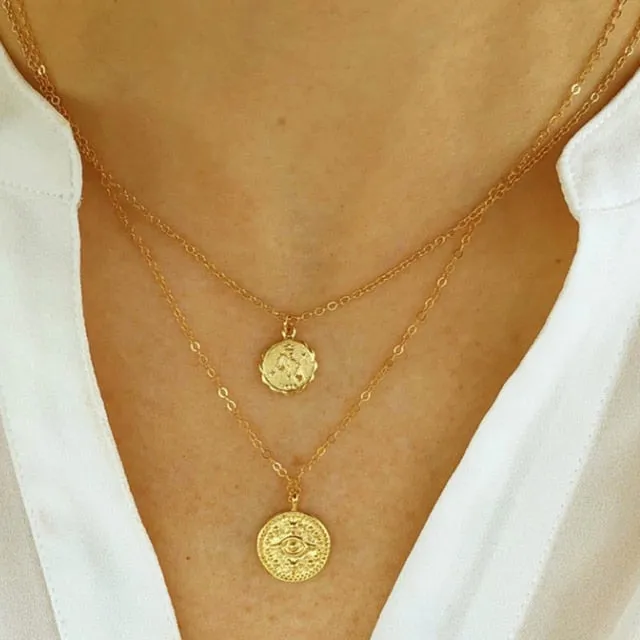 Fashion Gold Moon Star Coin Necklace