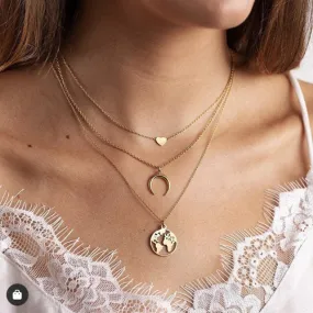 Fashion Gold Moon Star Coin Necklace