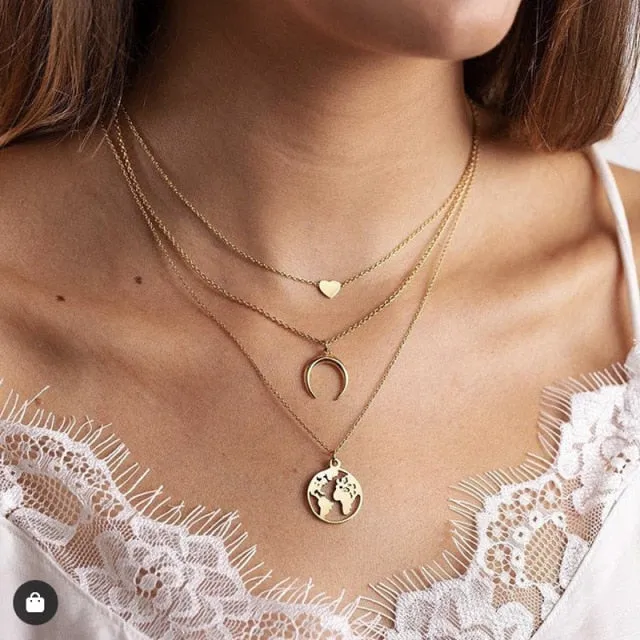 Fashion Gold Moon Star Coin Necklace