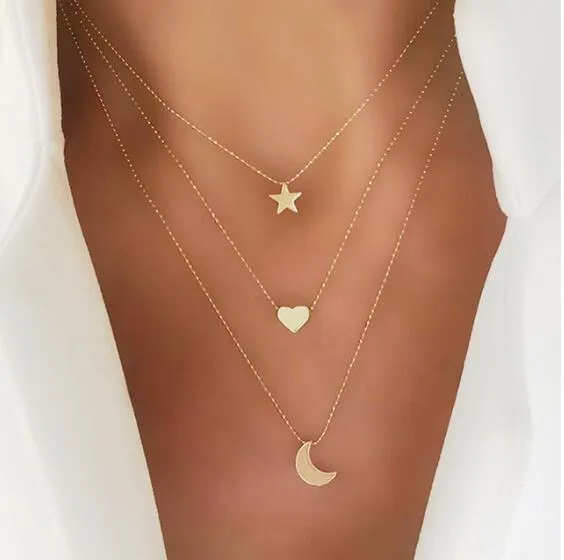 Fashion Gold Moon Star Coin Necklace