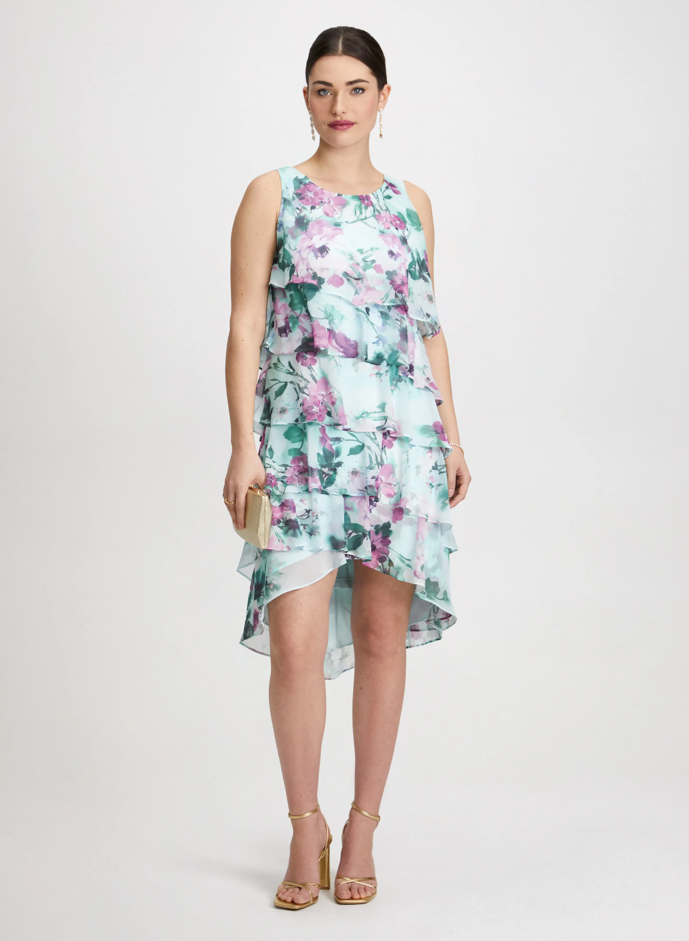 Floral Asymmetric Tiered Dress