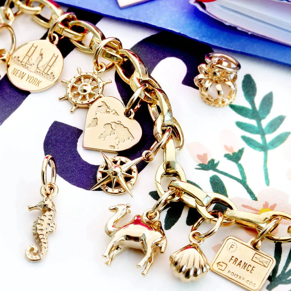 France Passport Stamp Charm Solid Gold Mini