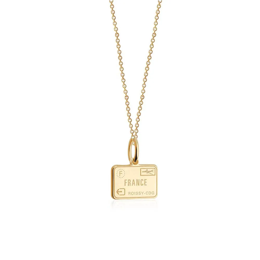 France Passport Stamp Charm Solid Gold Mini