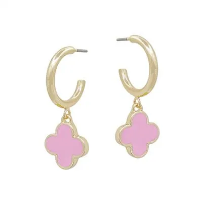 Geneva Gold Huggie Hoop With Epoxy Clover Earrings