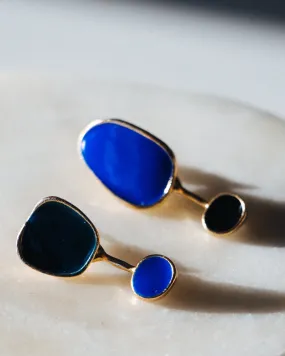 Geometric Enamel  Asymmetric Drop Earrings (Blue)- JIBRI