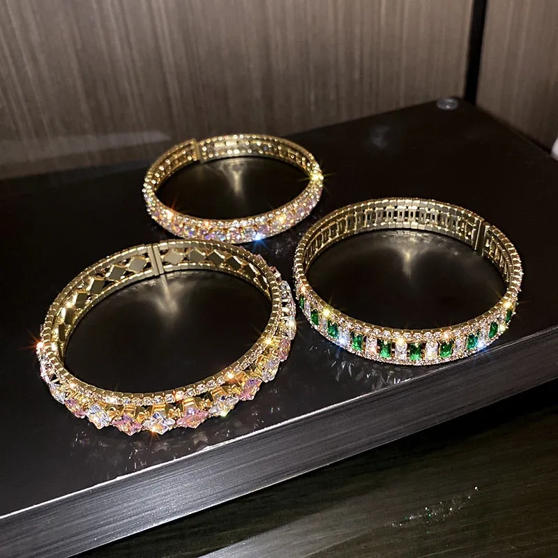 Geometric Zircon Bracelet  Bangles For Women Pink Green Crystal Cuff Bracelets