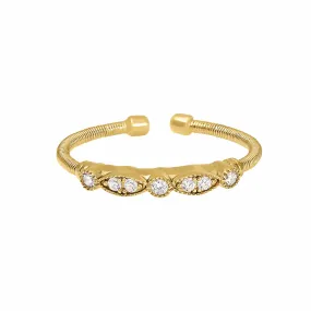 Gold Finish Sterling Silver Cable Cuff Ring - LL7021R-G