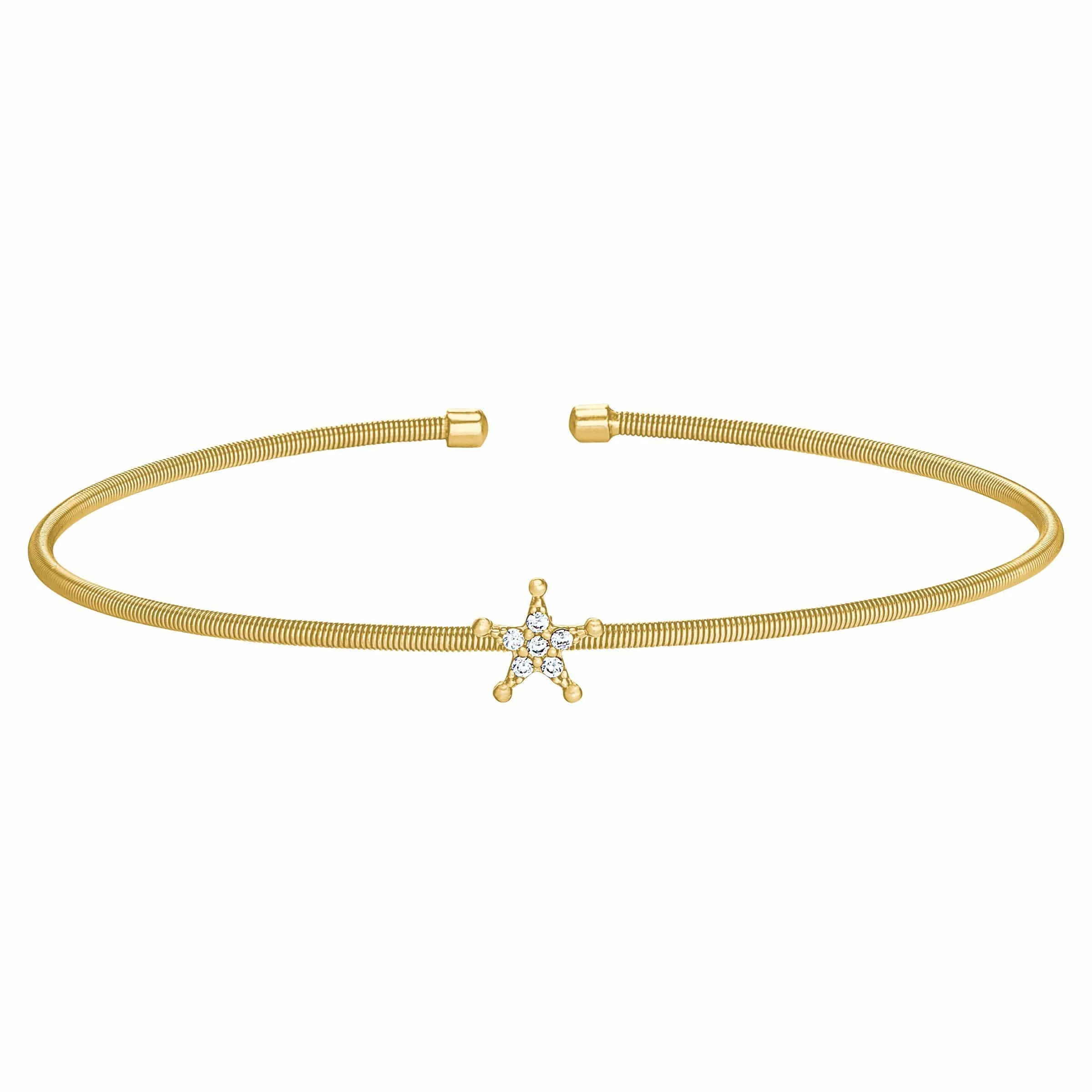 Gold Finish Sterling Silver Cable Cuff Star Bracelet - LL7083B-G