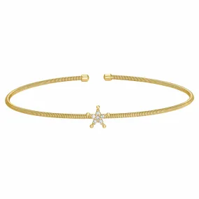 Gold Finish Sterling Silver Cable Cuff Star Bracelet - LL7083B-G