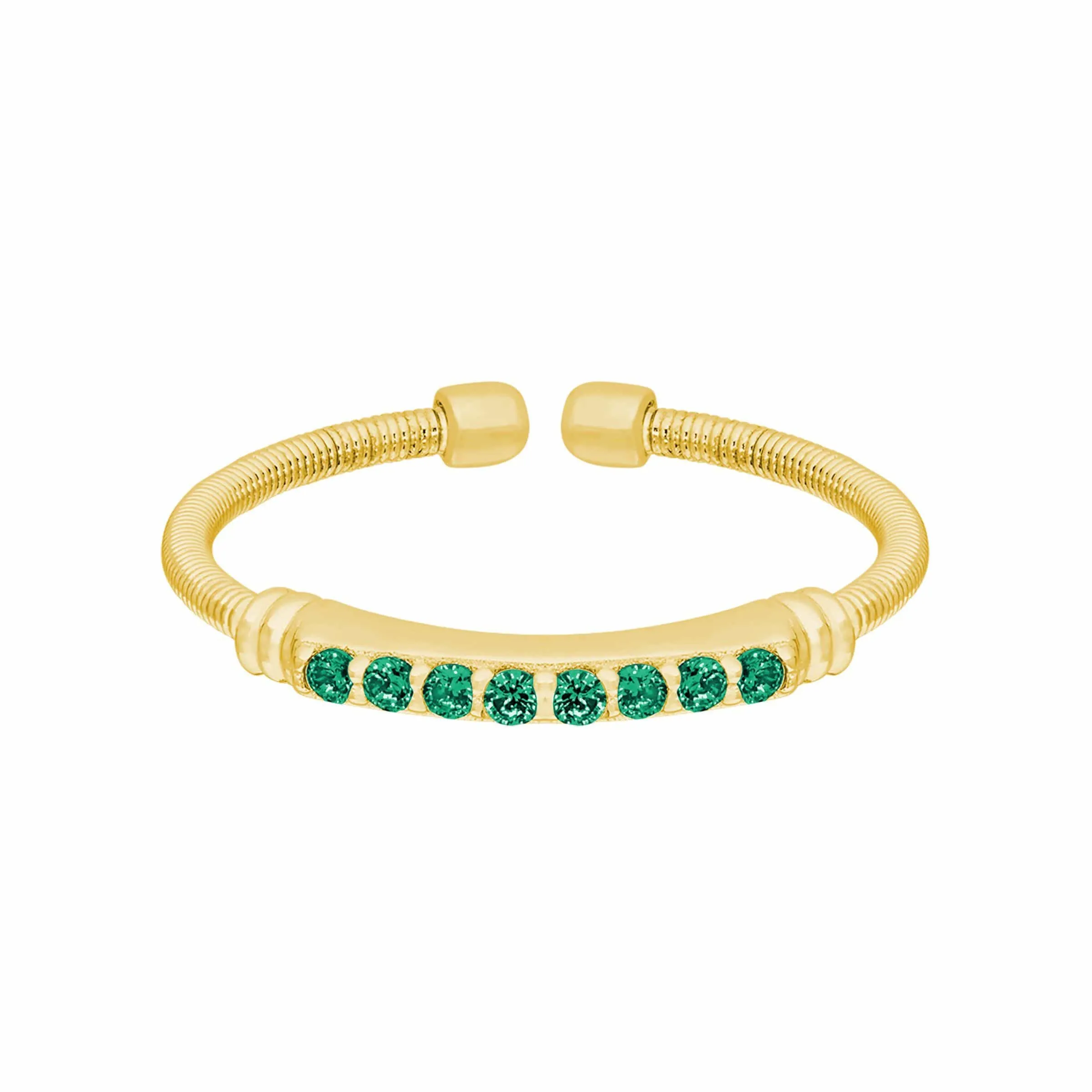 Gold Finish Sterling Silver Emerald Birth Gems May Ring - LL7004R5-G-5