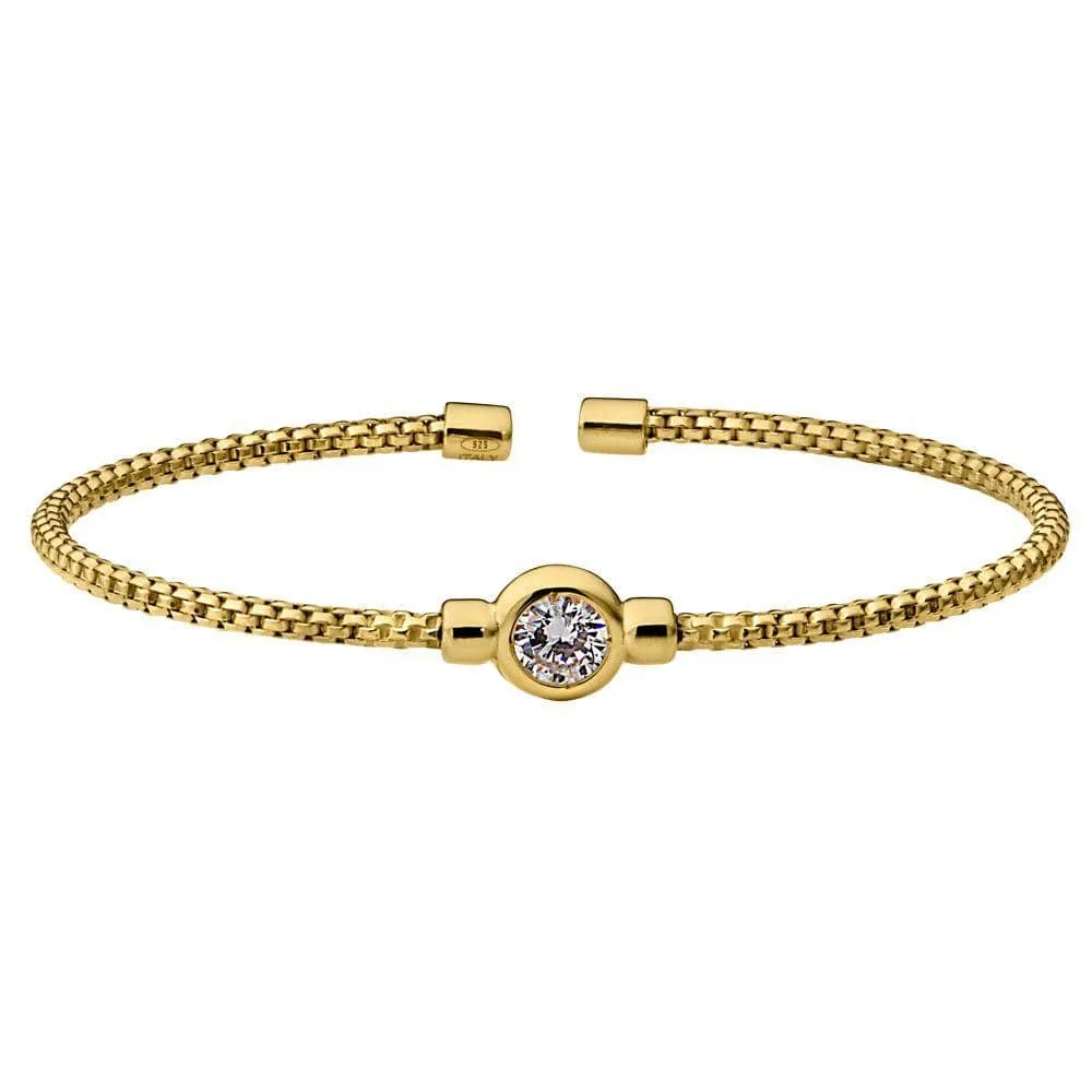 Gold Finish Sterling Silver Rounded Box Link Cuff Bracelet  - LL7102B4-G