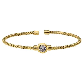 Gold Finish Sterling Silver Rounded Box Link Cuff Bracelet  - LL7102B4-G