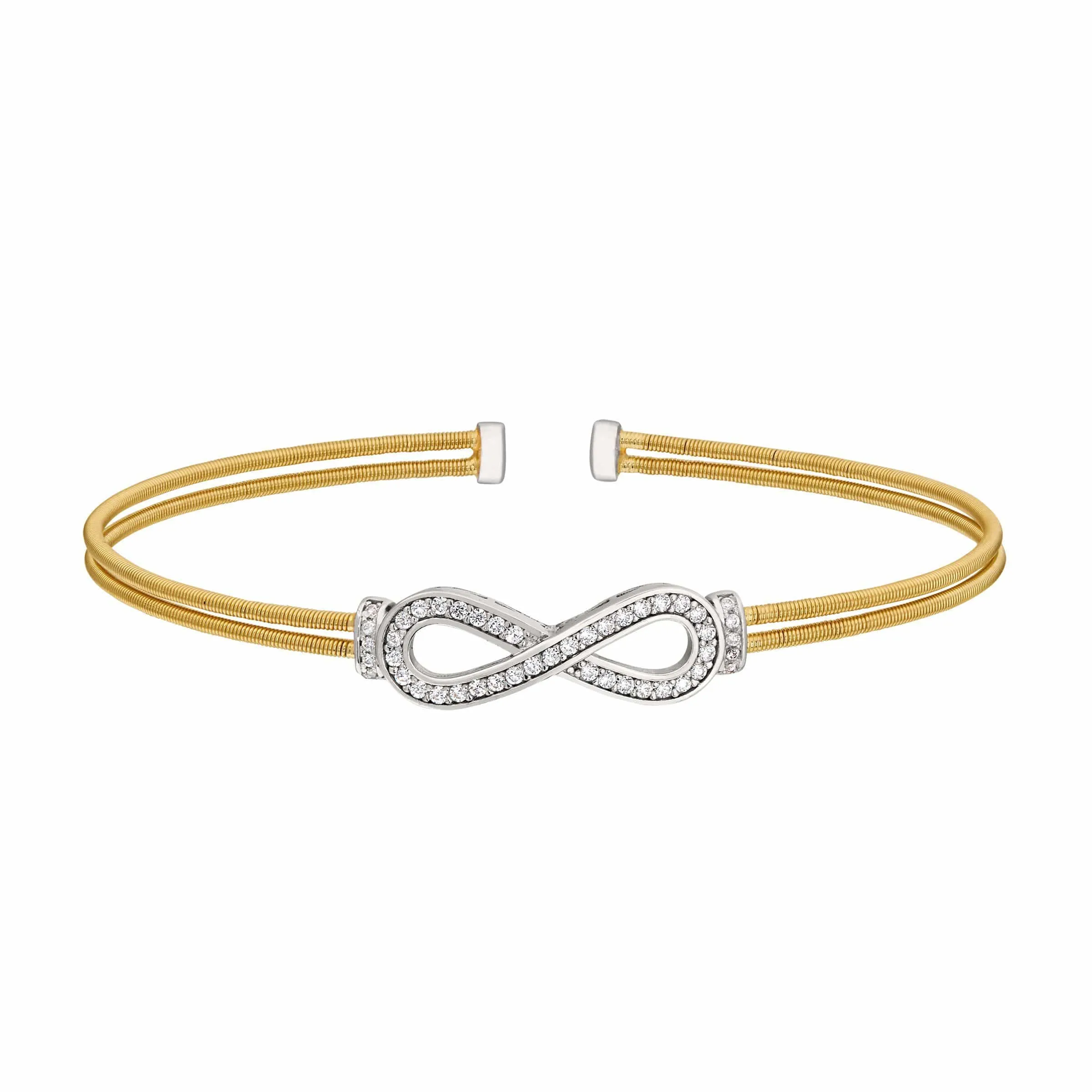 Gold Finish Sterling Silver Two Cable Cuff Bracelet - LL7007B-G/RH