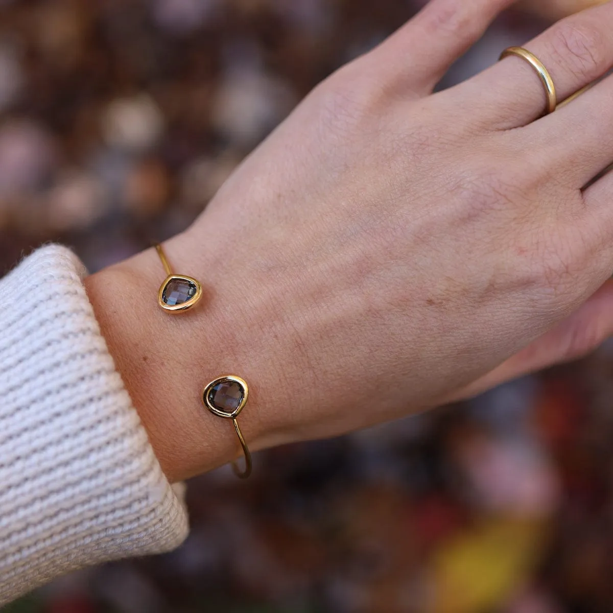 Gold Plated Smokey Gray Double Crystal Bracelet