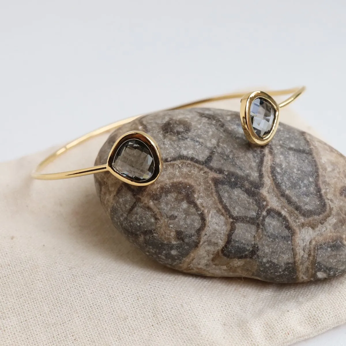 Gold Plated Smokey Gray Double Crystal Bracelet