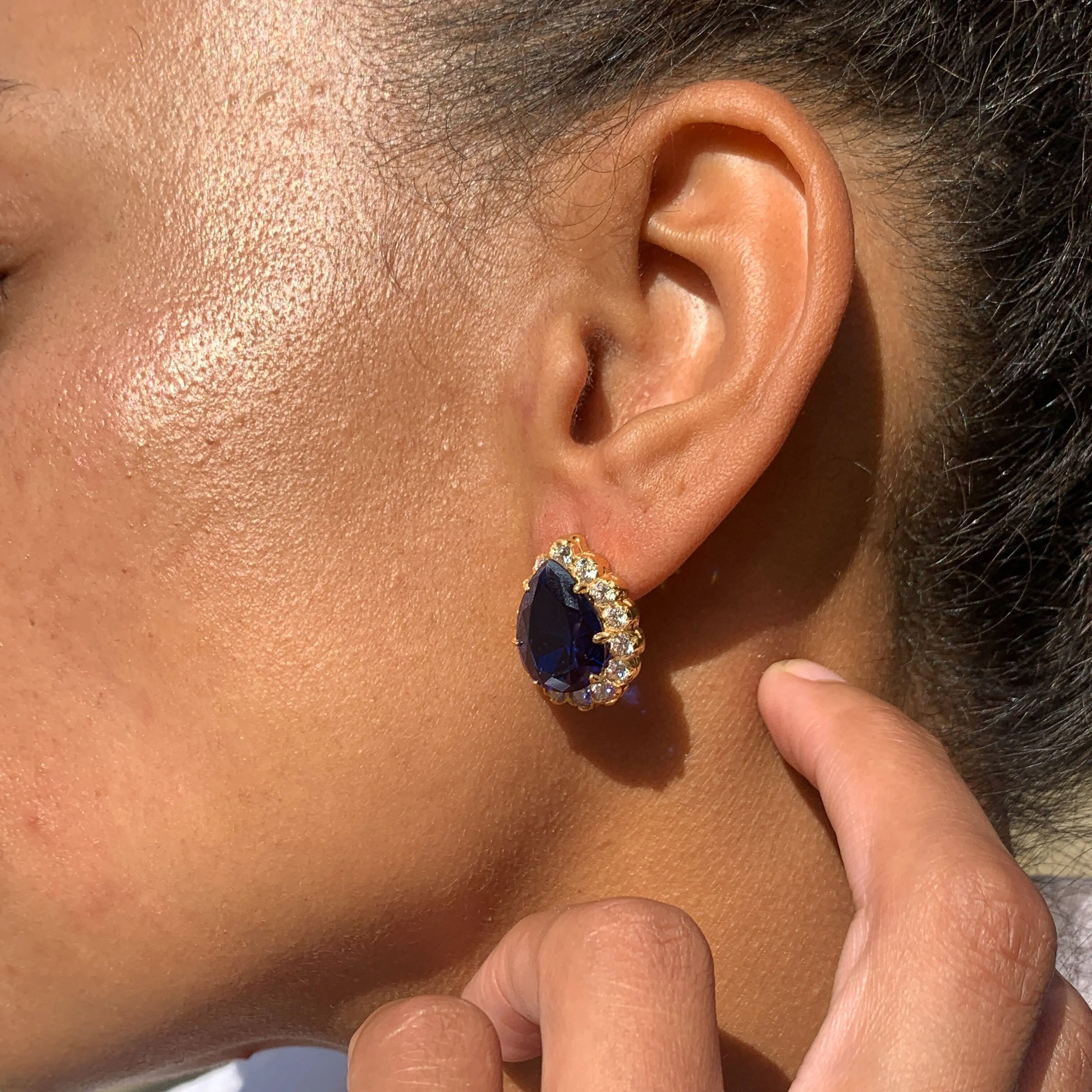 Gold Sapphire Earrings - Princess Diana Earrings - Blue Teardrop Earrings