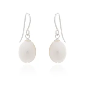Gratia white teardrop cultured freshwater pearl earrings