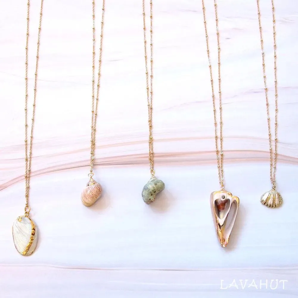 Green Turbo Seashell Pendant w/ Gold Necklace