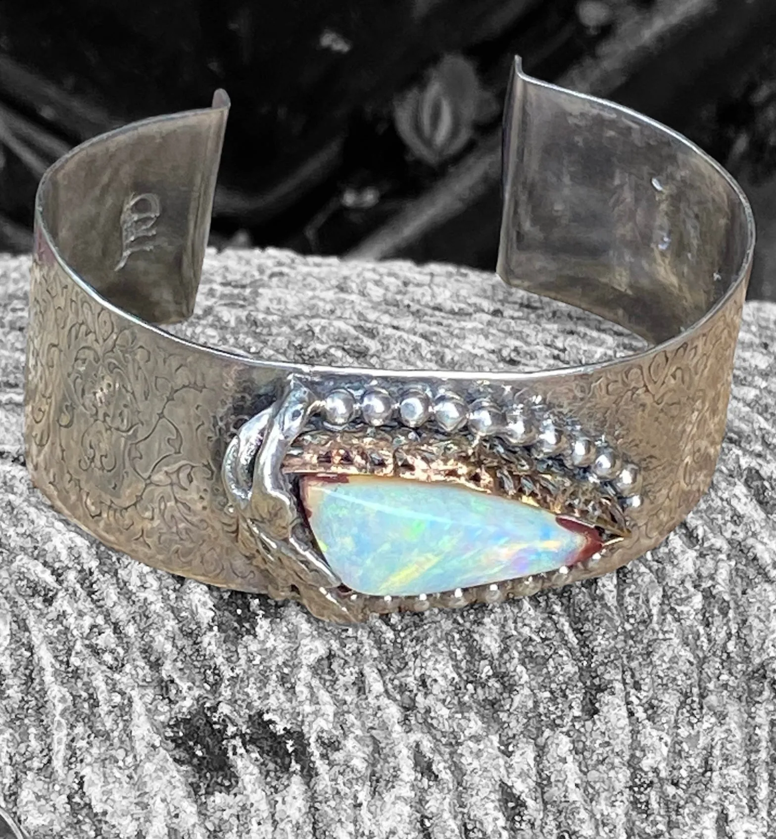 Handmade 14k Gold filled Bezel set Opal Cuff