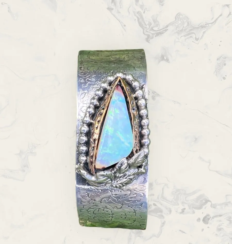 Handmade 14k Gold filled Bezel set Opal Cuff