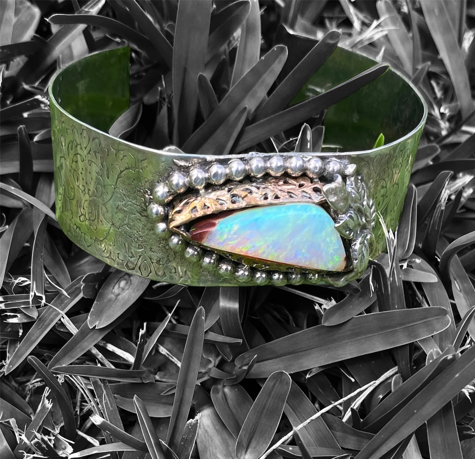 Handmade 14k Gold filled Bezel set Opal Cuff