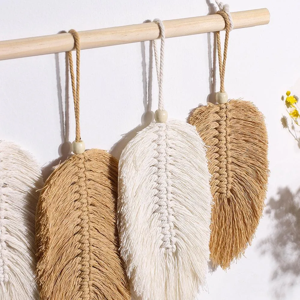 Handmade Boho Leaf Feather Macrame Wall Hanging