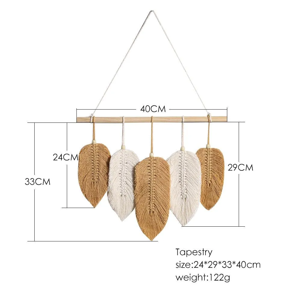 Handmade Boho Leaf Feather Macrame Wall Hanging
