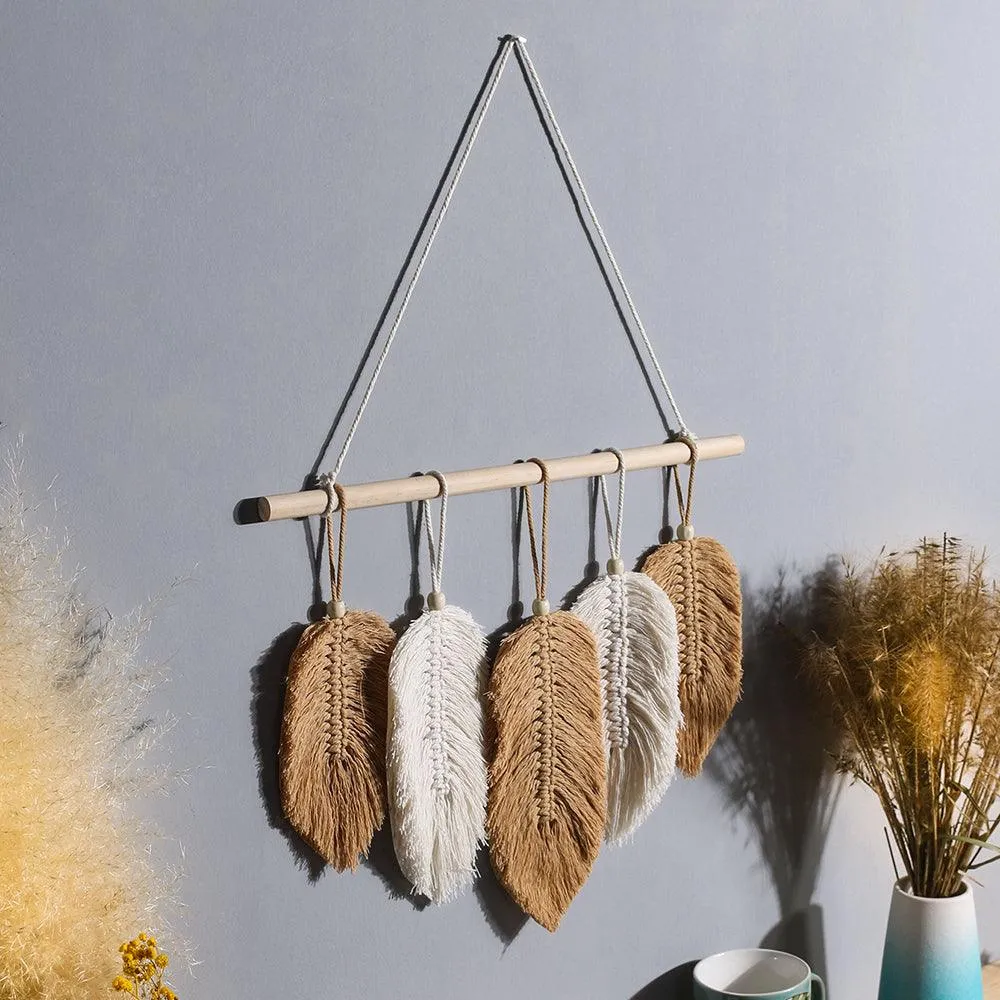 Handmade Boho Leaf Feather Macrame Wall Hanging