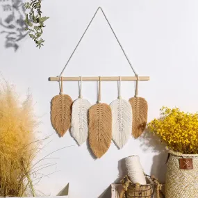 Handmade Boho Leaf Feather Macrame Wall Hanging